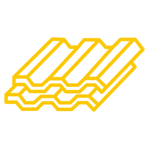 Yellow outline icon of three stacked roof tiles on a light gray background. The tiles have a wavy, overlapping design, commonly seen in traditional roofing materials.