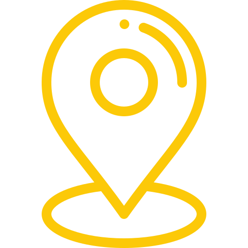 A yellow map pin icon with a circular base, symbolizing a location marker, on a light gray background.