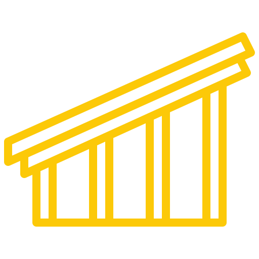 Yellow outline of a simple, stylized ramp or sloped roof with four vertical supports on a light gray background.
